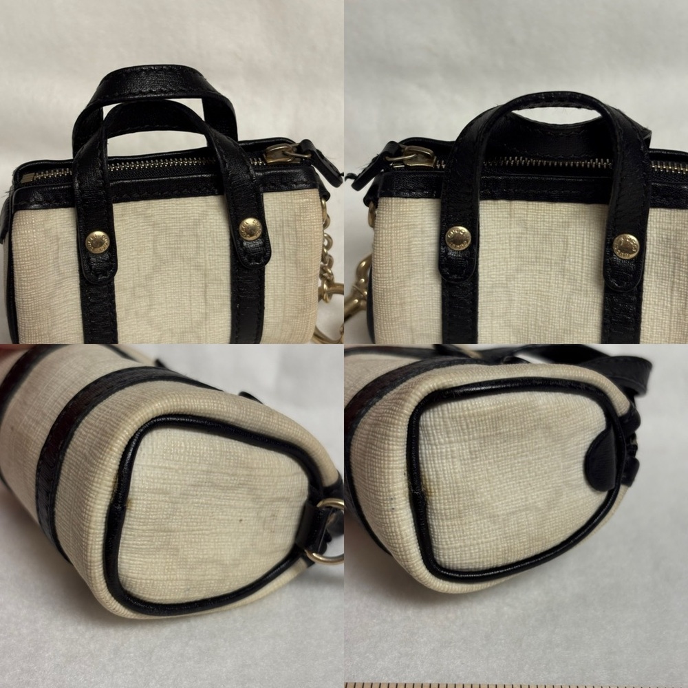 VTG GUCCI Mini Boston Bag Keychain Charm Zipper Clip Cream Black - Picture 12 of 14